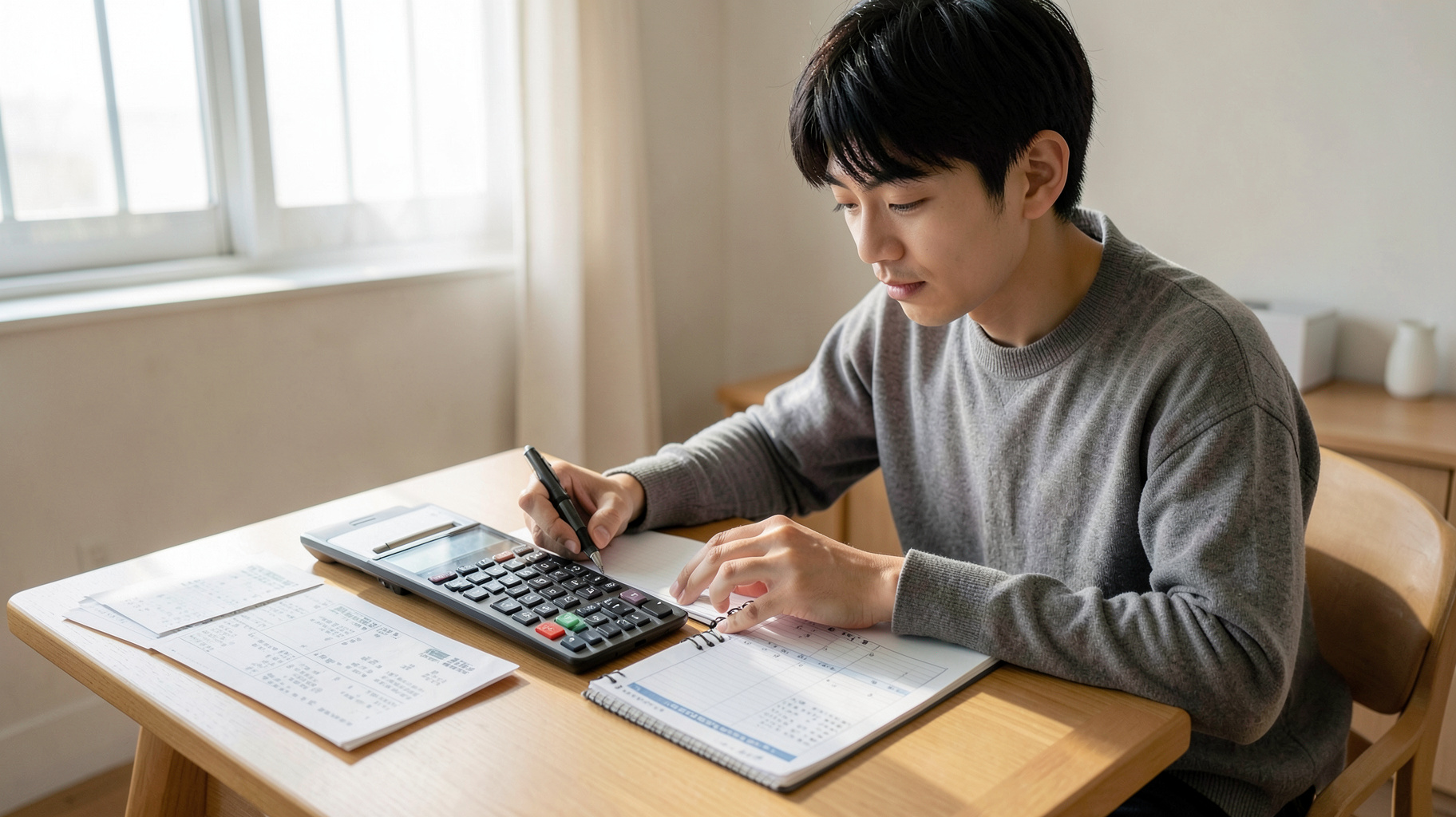 初期費用の内訳を書き出して確認する新生活準備の様子