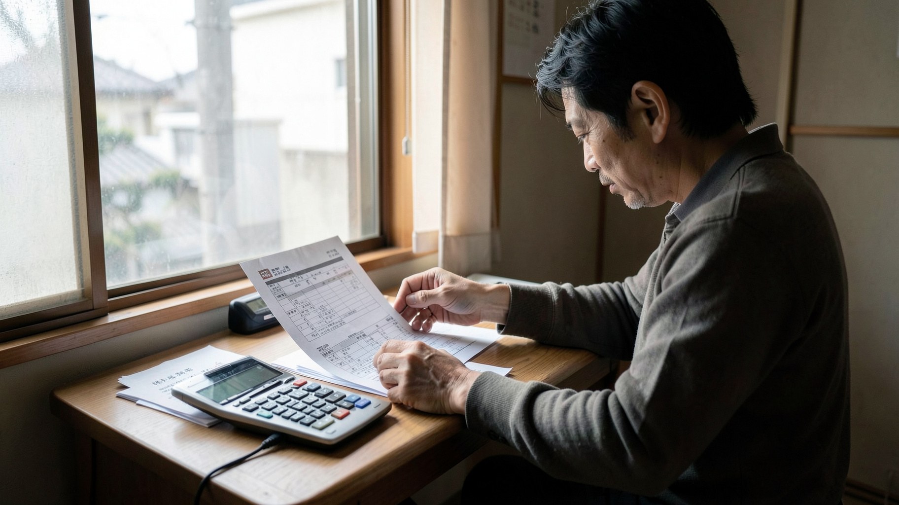 公共料金の書類を確認する様子